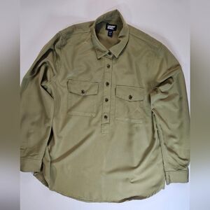Lands End Womens Shirt Button Down Large Olive Green Gorpcore Outdoor Hiking EUC
